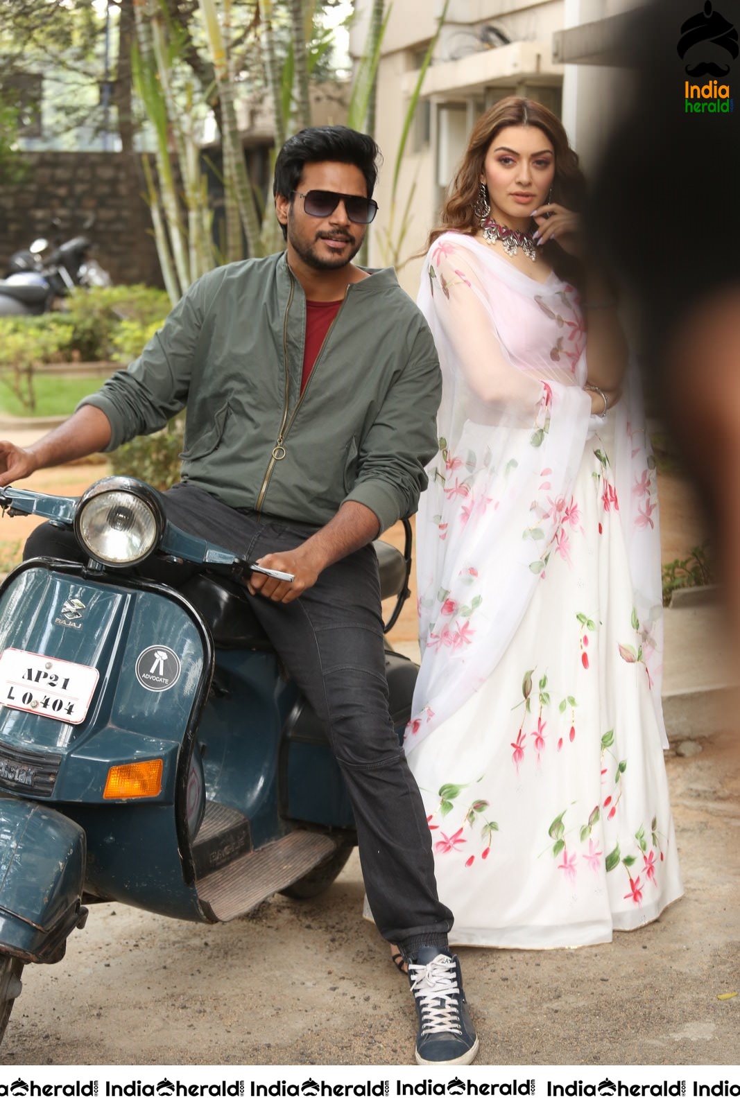 Actor Sundeep Kishan riding Scooter with HansikaMotwani