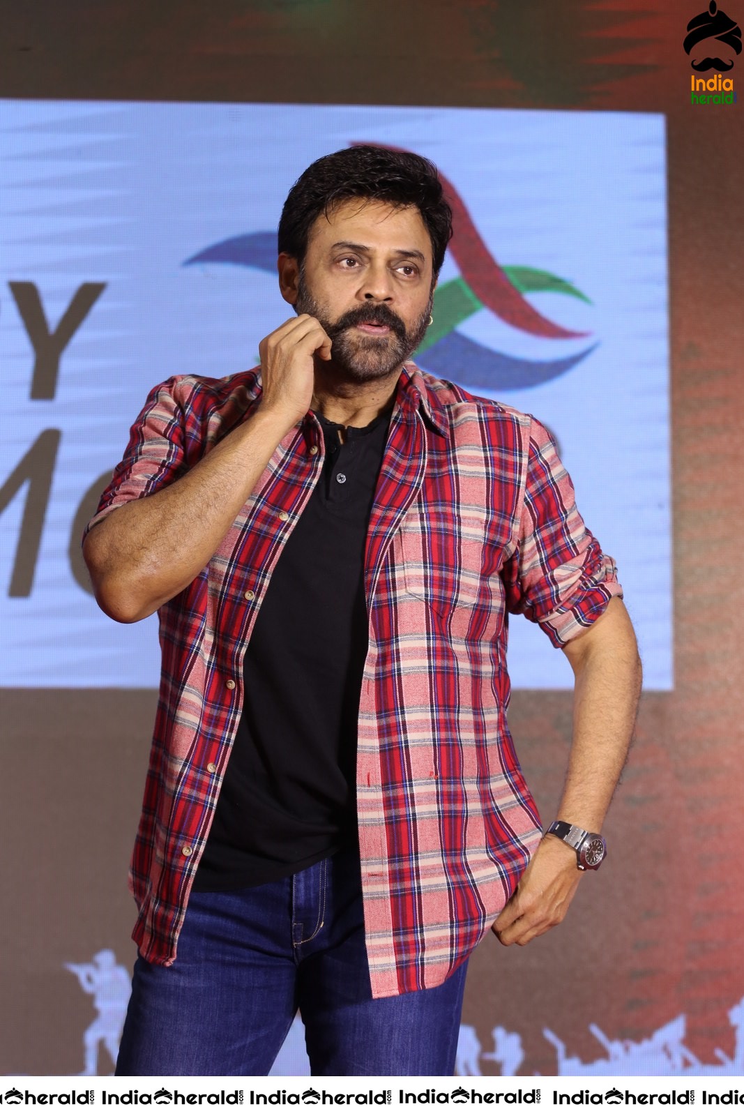 Actor Venkatesh Looking Dapper during Venky Mama Meet Set 2