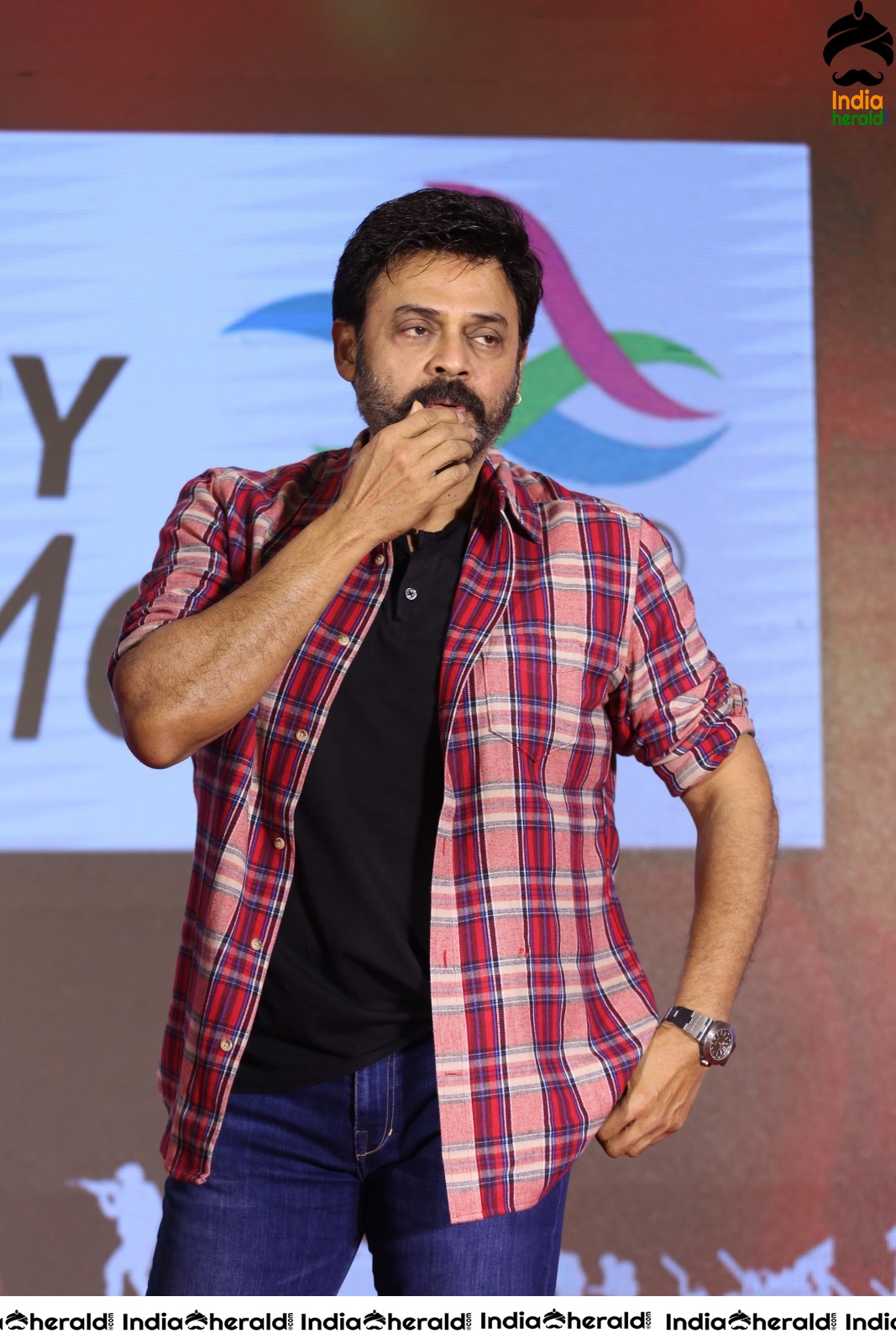 Actor Venkatesh Looking Dapper during Venky Mama Meet Set 2