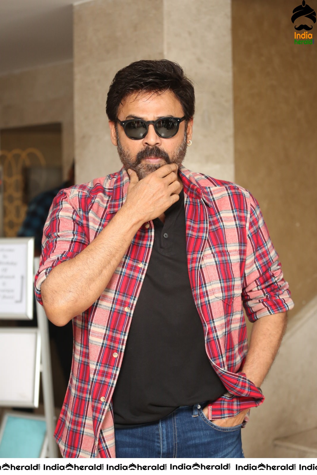 Actor Venkatesh Looking Dapper during Venky Mama Meet Set 2