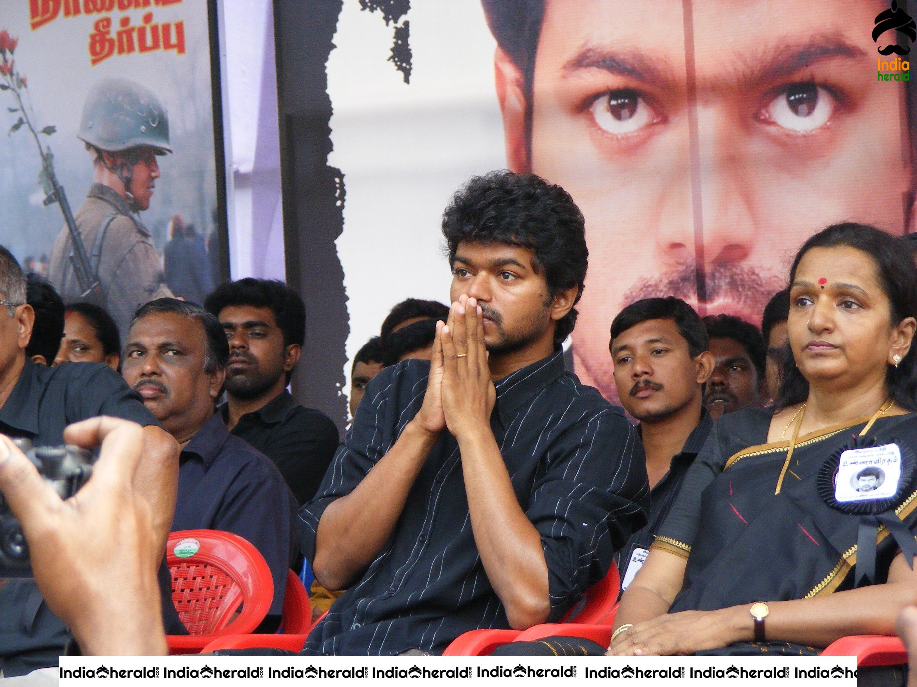 Actor Vijay with his wife while fasting for Eelam Tamils Set 1