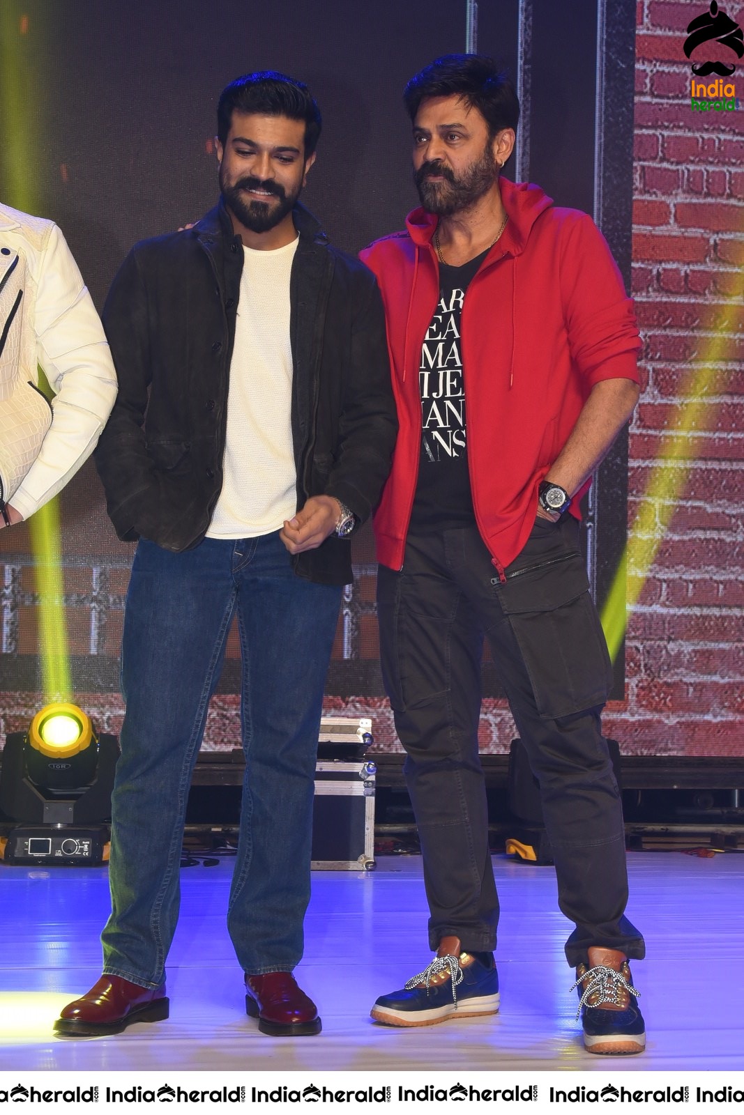 Actors Ram Charan and Venkatesh Seen Together On the Stage Set 2