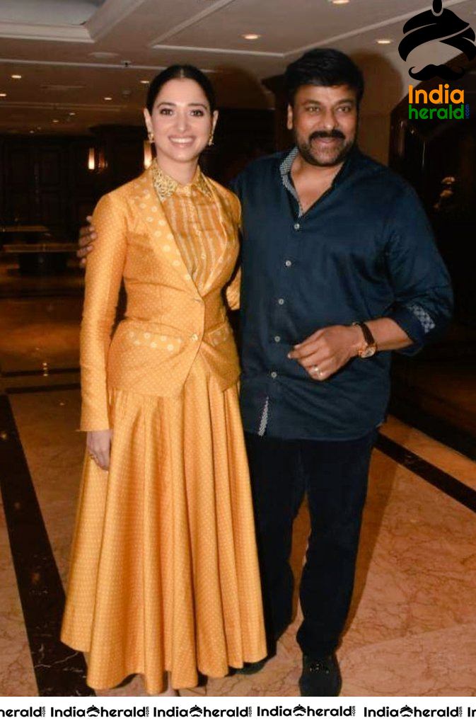 Chiranjeevi along with Tamannaah during Sye Raa Promotions