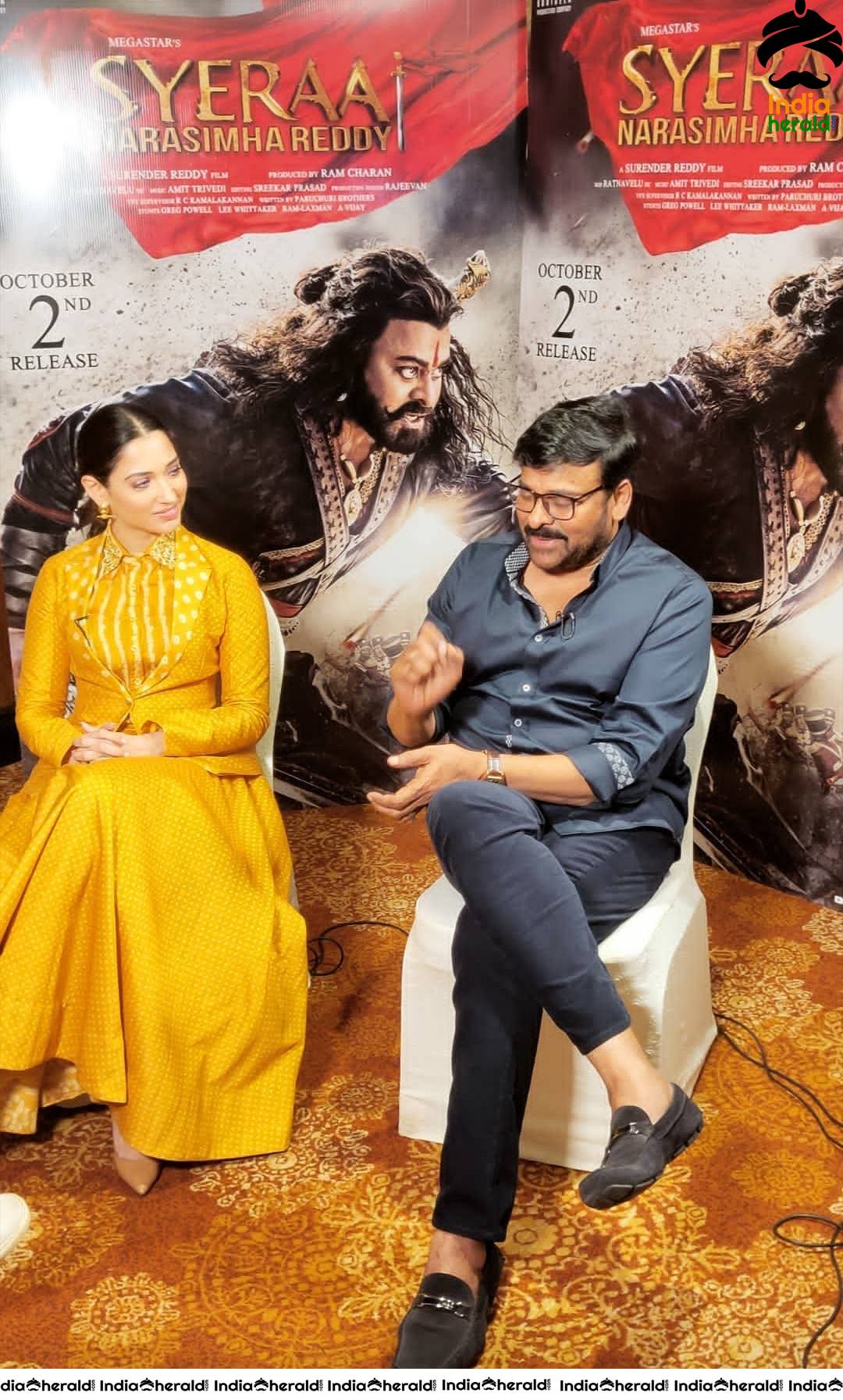 Chiranjeevi along with Tamannaah during Sye Raa Promotions