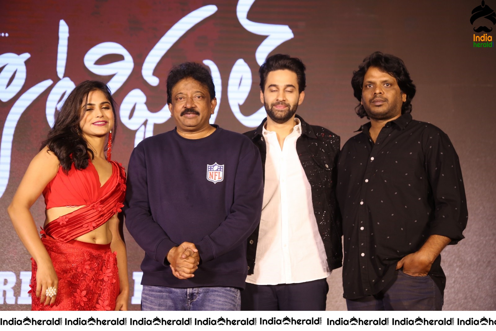 Director RGV with Naina Ganguly and Team On the Stage Group Photos Set 2