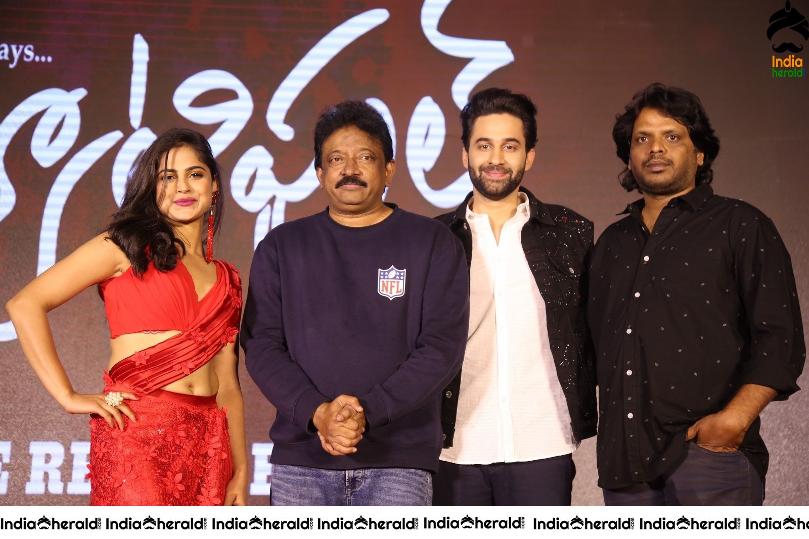 Director RGV with Naina Ganguly and Team On the Stage Group Photos Set 2