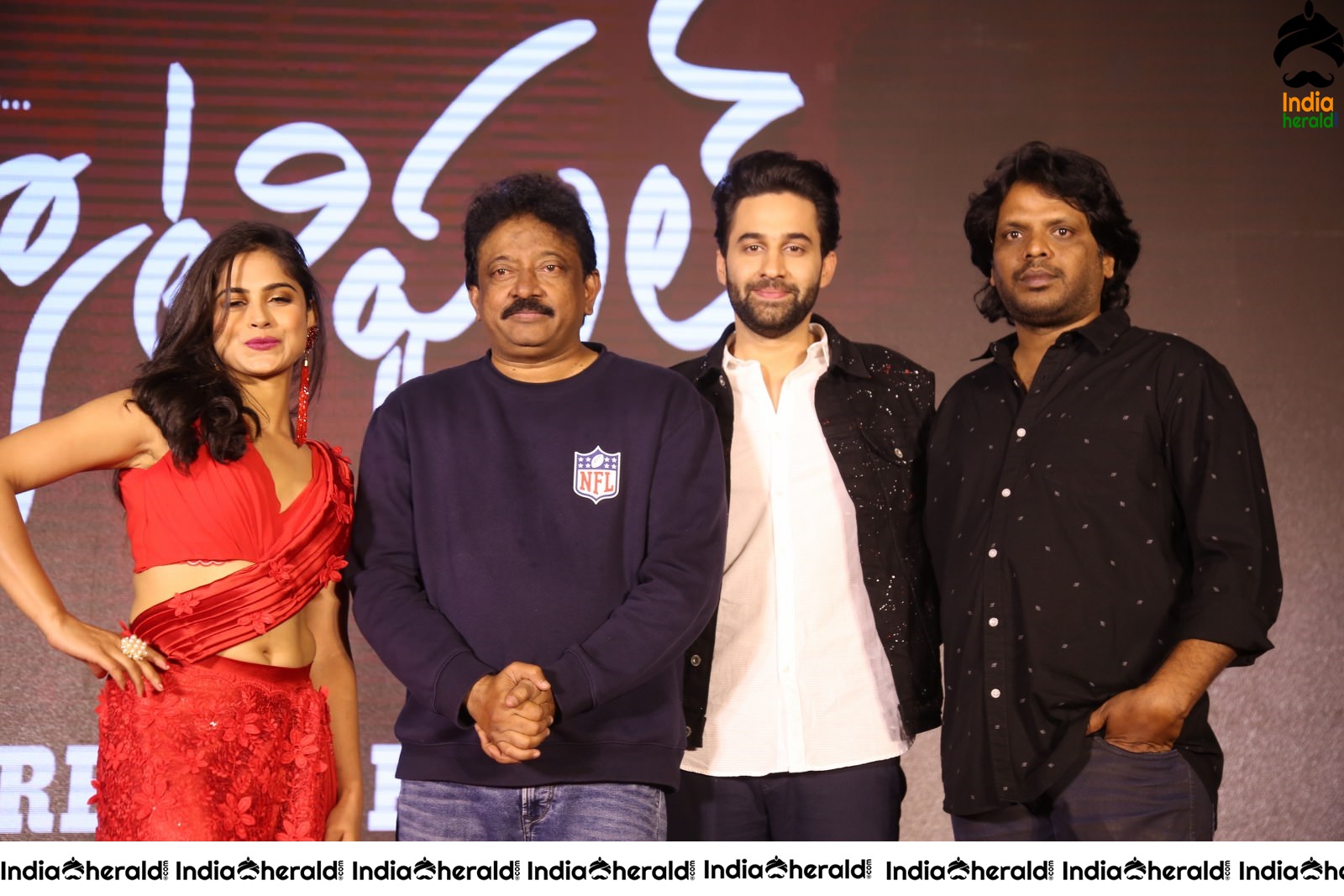 Director RGV with Naina Ganguly and Team On the Stage Group Photos Set 2