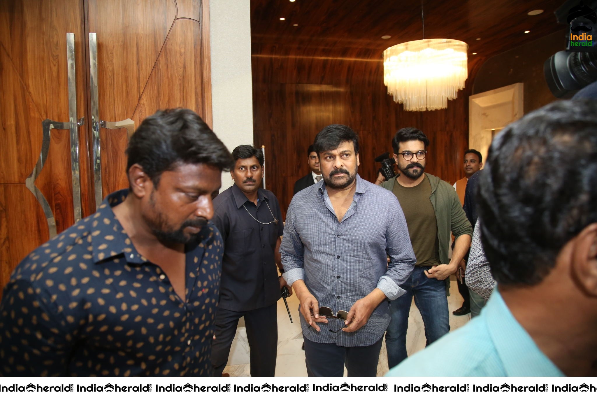 Mega Star Chiranjeevi and Ram Charan at Sye Raa Success Meet Set 2