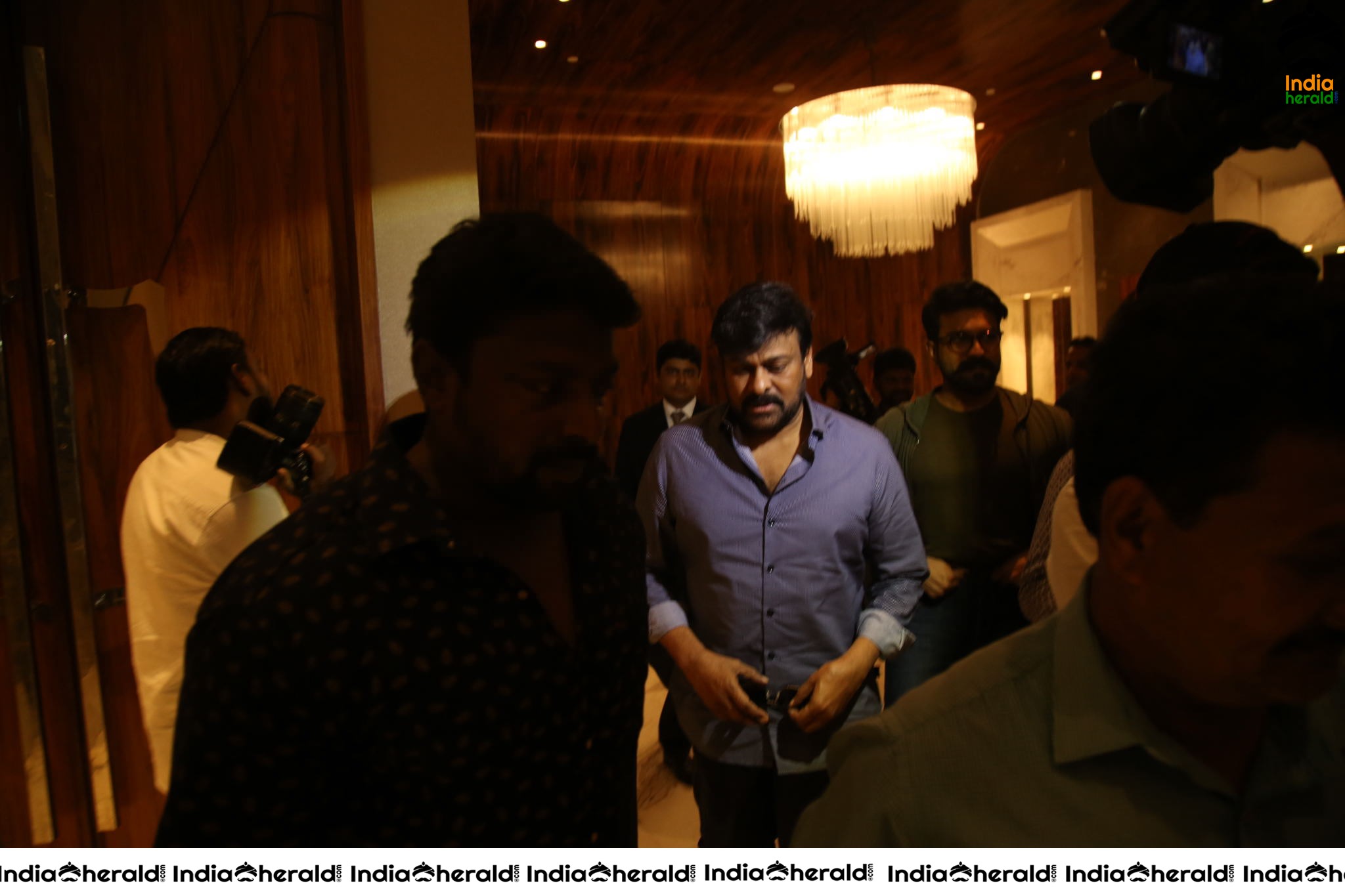 Mega Star Chiranjeevi and Ram Charan at Sye Raa Success Meet Set 2