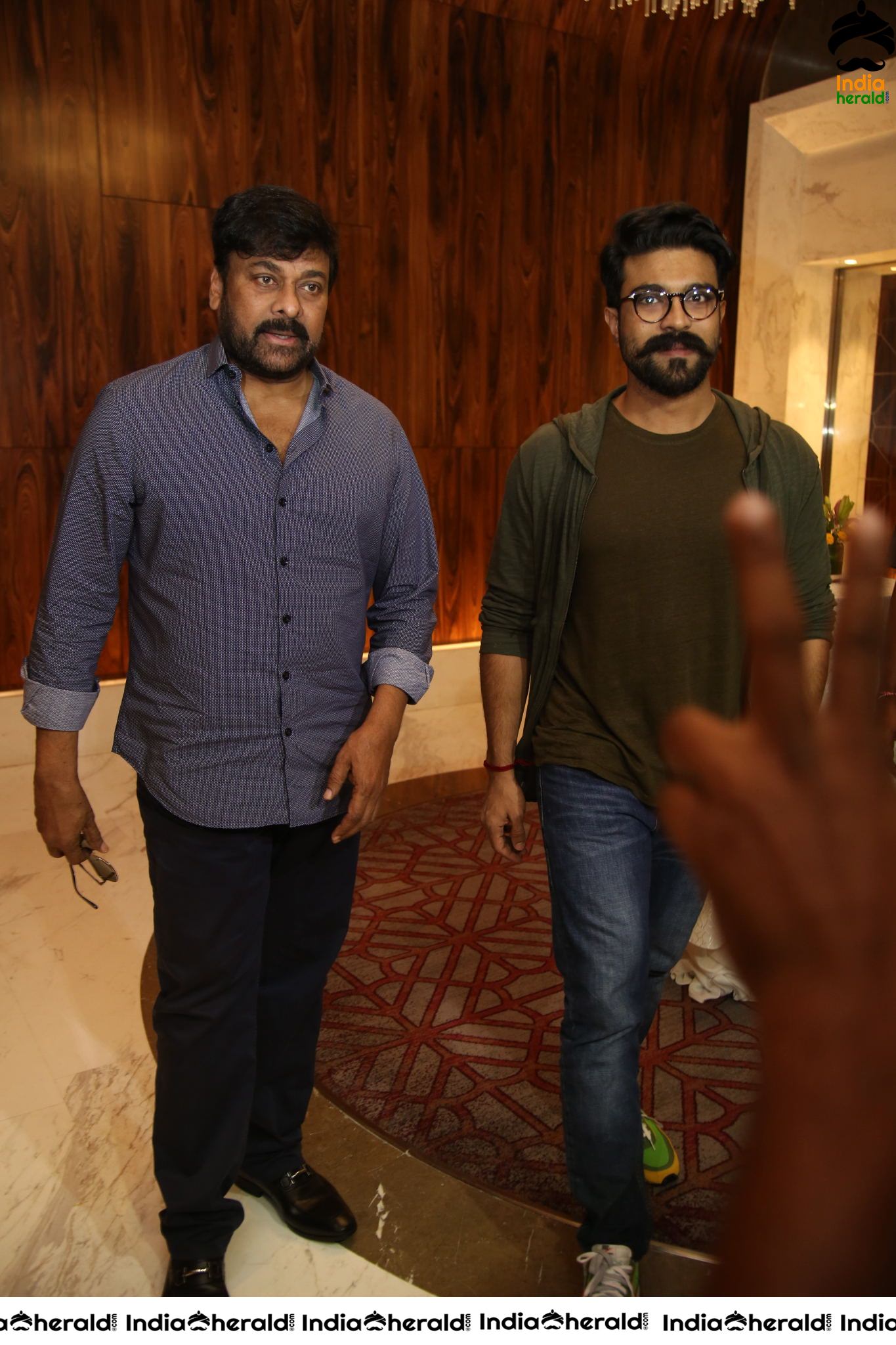 Mega Star Chiranjeevi and Ram Charan at Sye Raa Success Meet Set 2