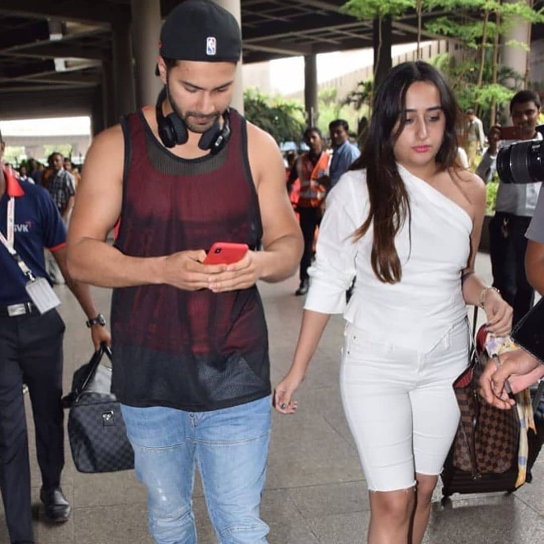 Varun Dhawan With His Wife Natasha At Mumbai Airport