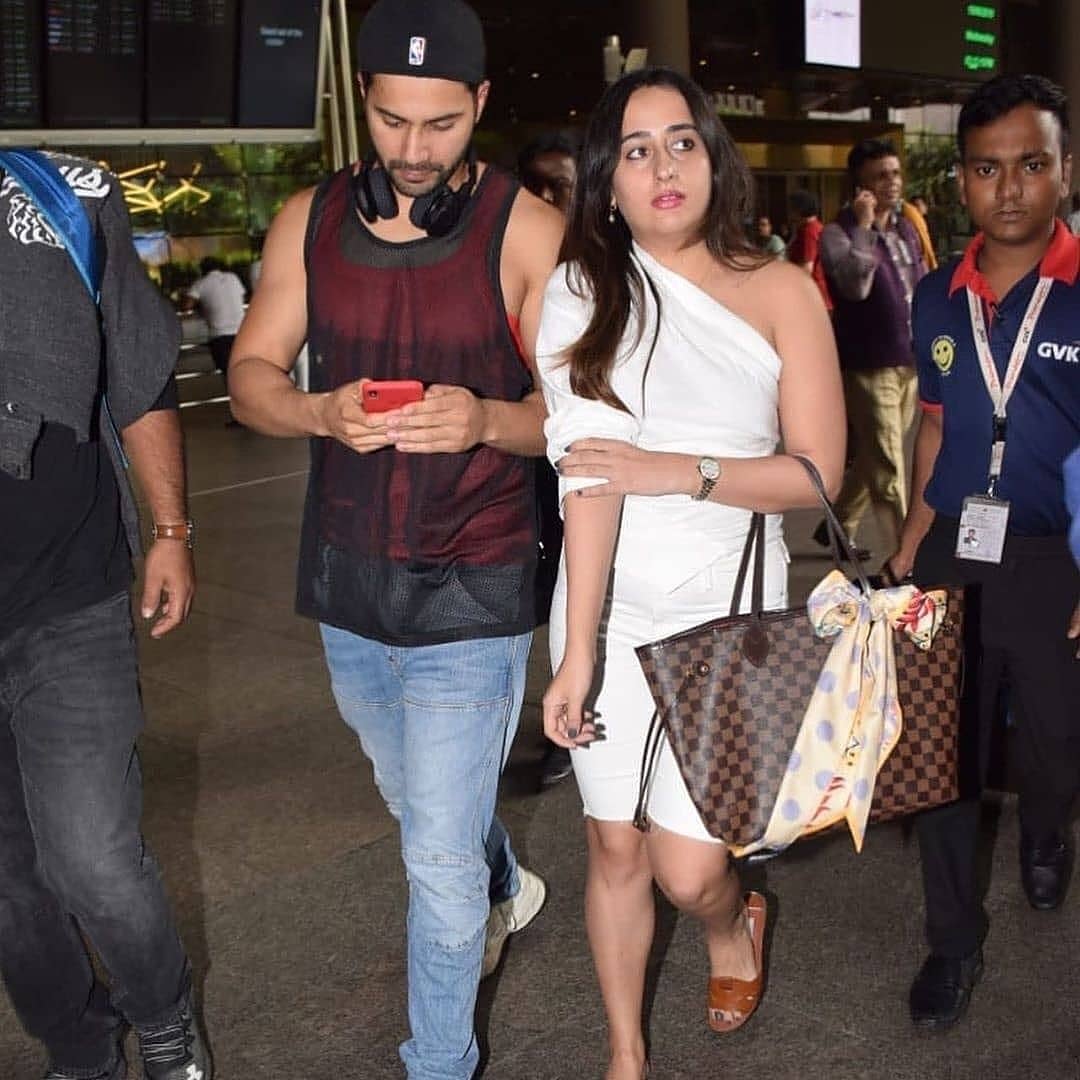 Varun Dhawan With His Wife Natasha At Mumbai Airport
