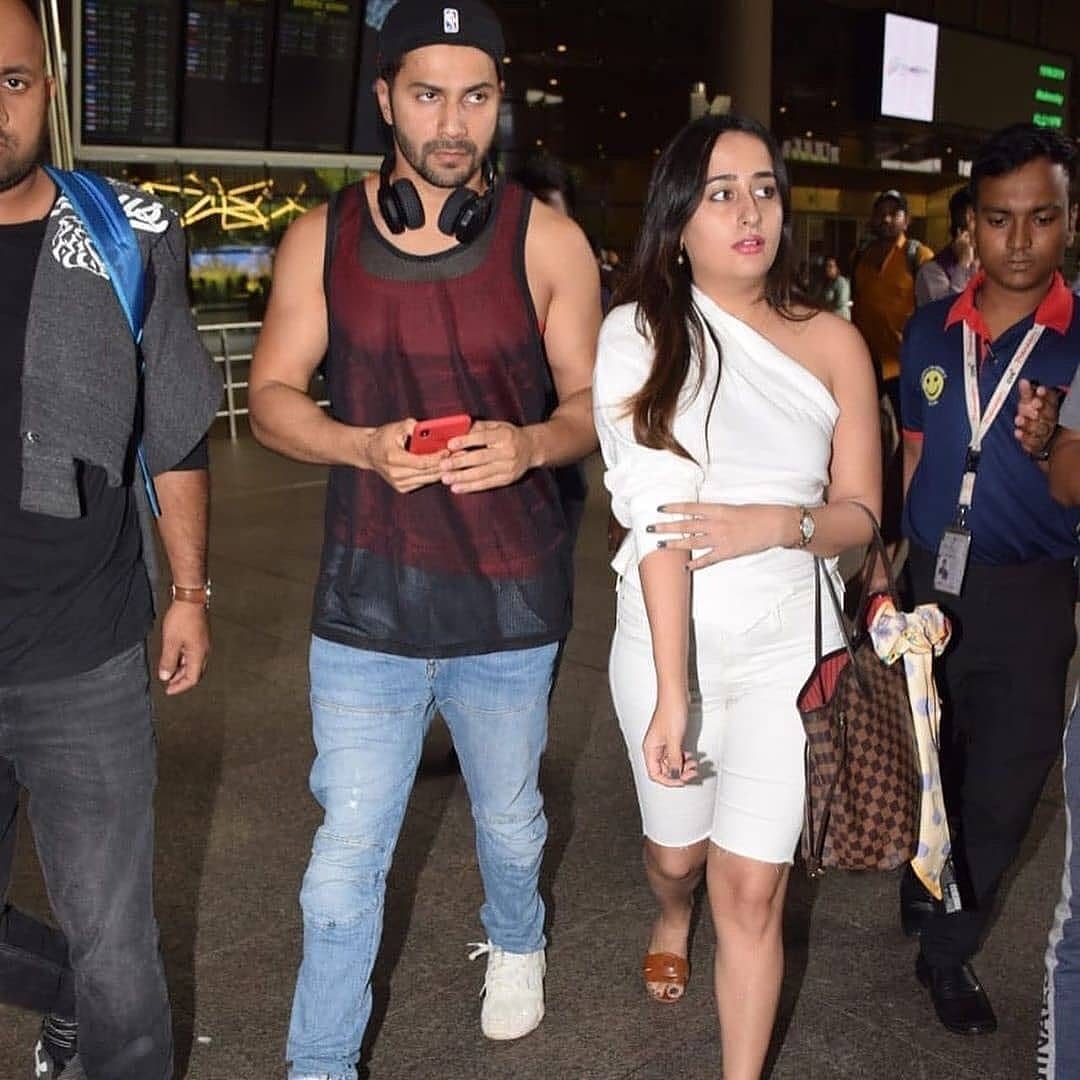 Varun Dhawan With His Wife Natasha At Mumbai Airport