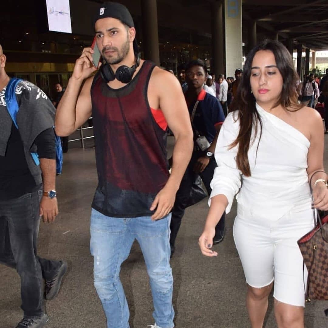 Varun Dhawan With His Wife Natasha At Mumbai Airport