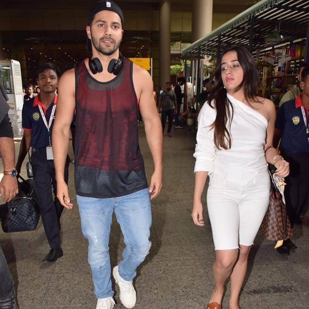 Varun Dhawan With His Wife Natasha At Mumbai Airport