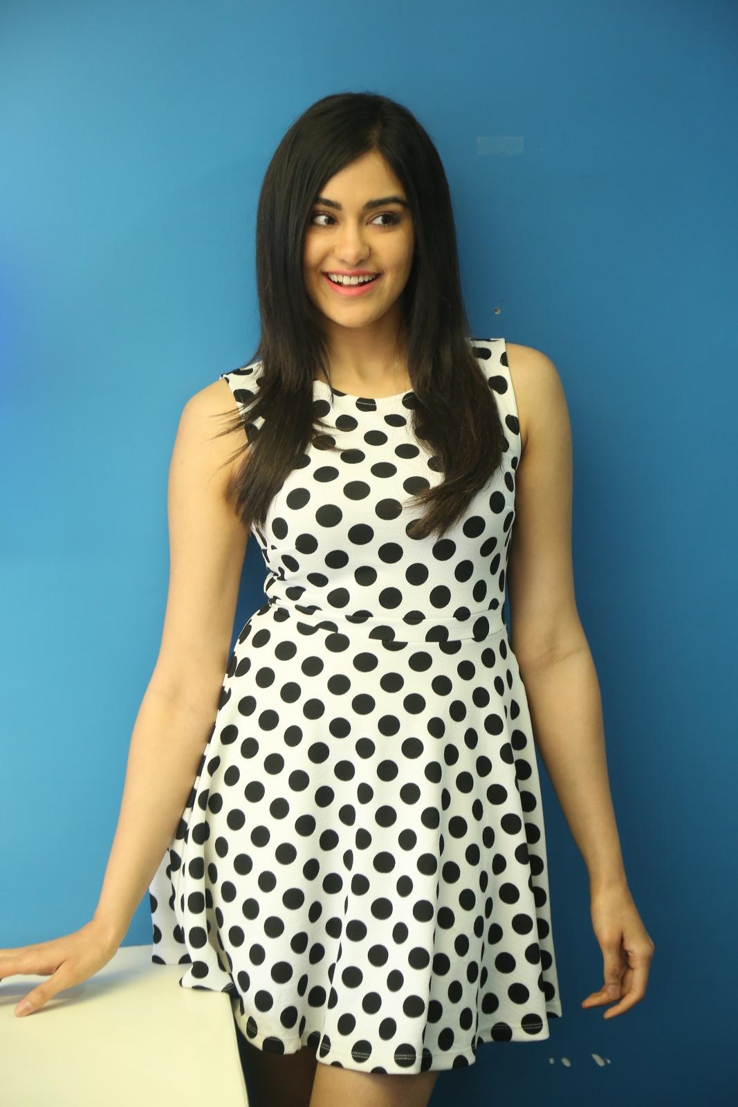 Adah Sharma Cute In A Black Dotted Short Frock During Press Meet