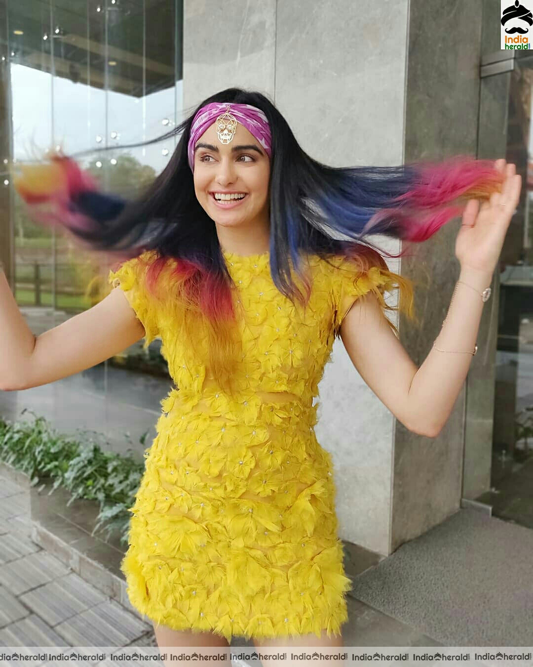 Adah Sharma Funky Stills In Yellow Dress