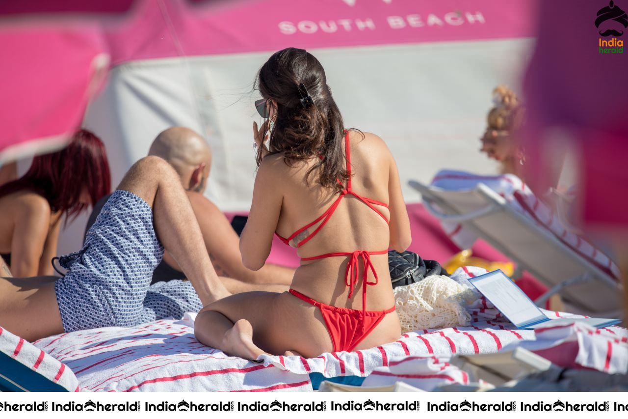 Alexandra Rodriguez Spotted in Red Bikini on the Beach in Miami