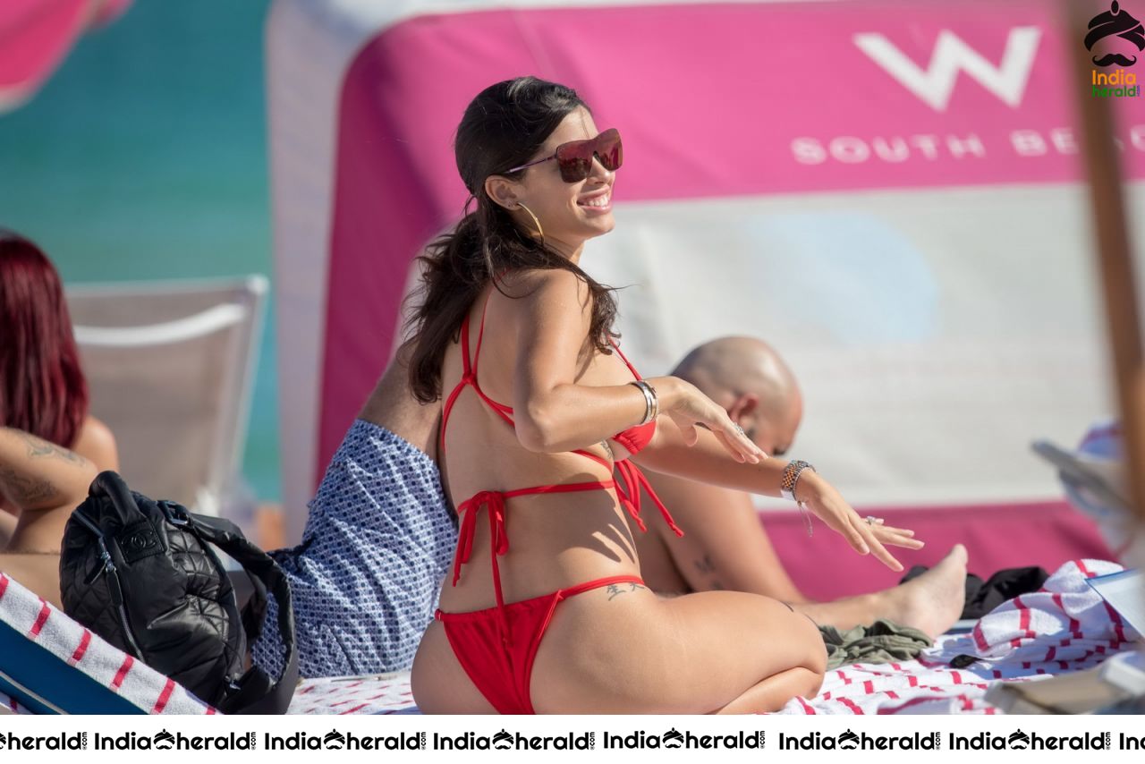 Alexandra Rodriguez Spotted in Red Bikini on the Beach in Miami