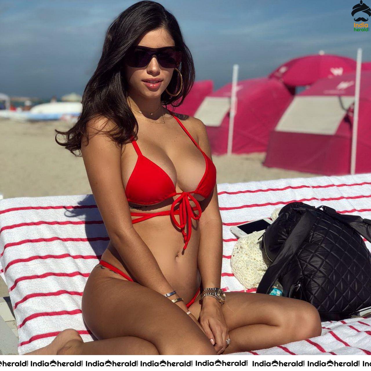 Alexandra Rodriguez Spotted in Red Bikini on the Beach in Miami