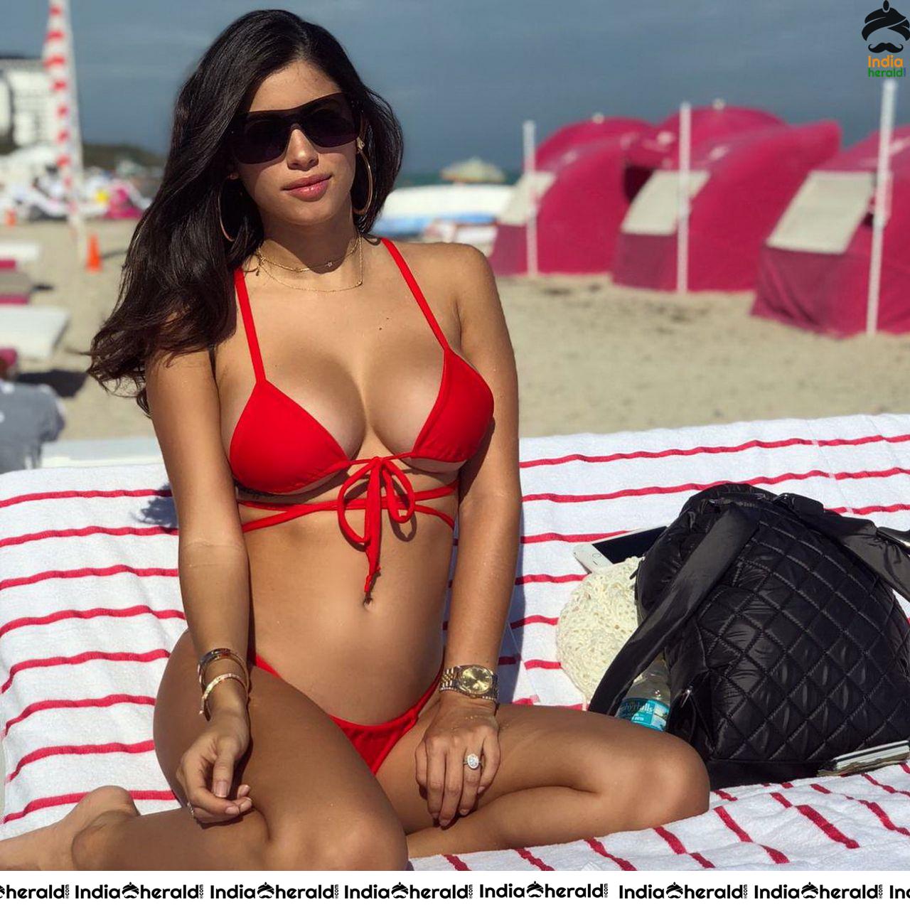 Alexandra Rodriguez Spotted in Red Bikini on the Beach in Miami