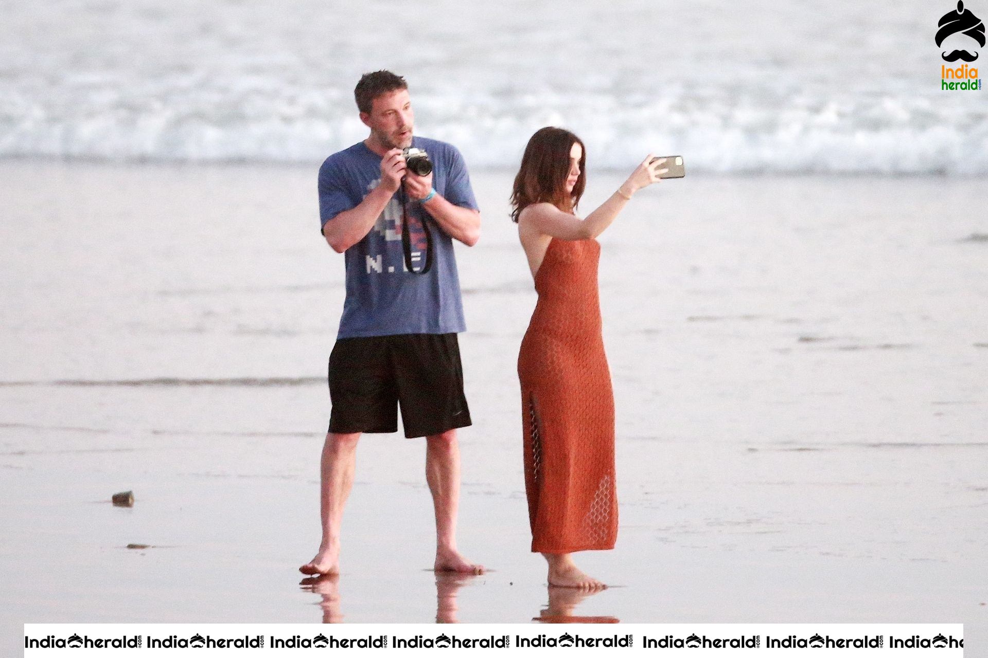 Ana De Armas enjoys a very romantic stroll in Sheer Red dress on the beach in Costa Rica