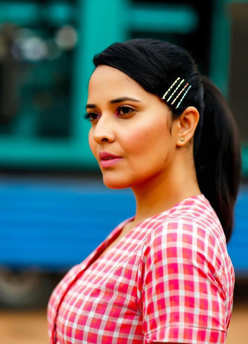 Anasuya Bharadwaj Red Checked Shirt Photos