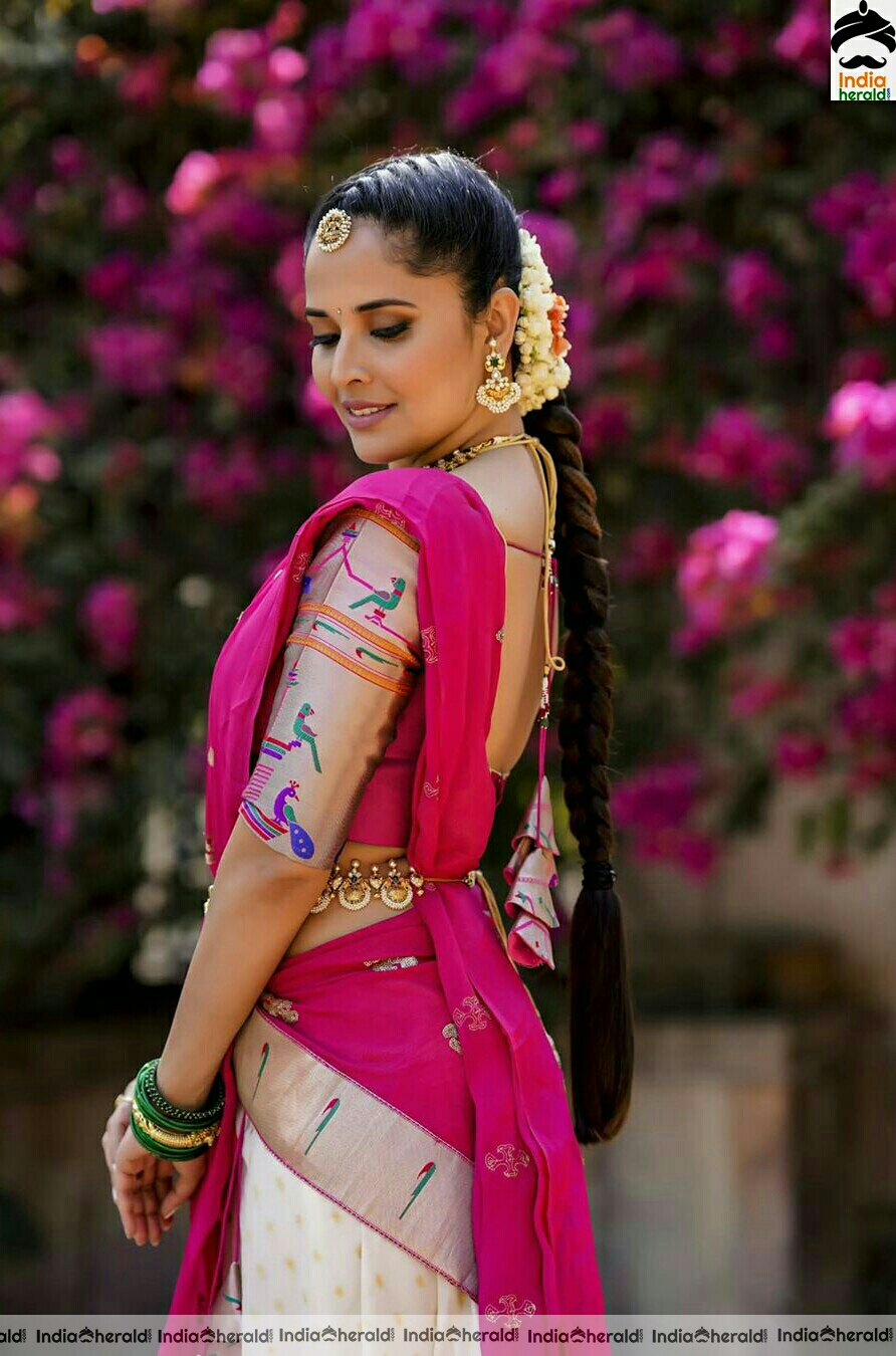 Anasuya Cute Pink Half Saree Stills