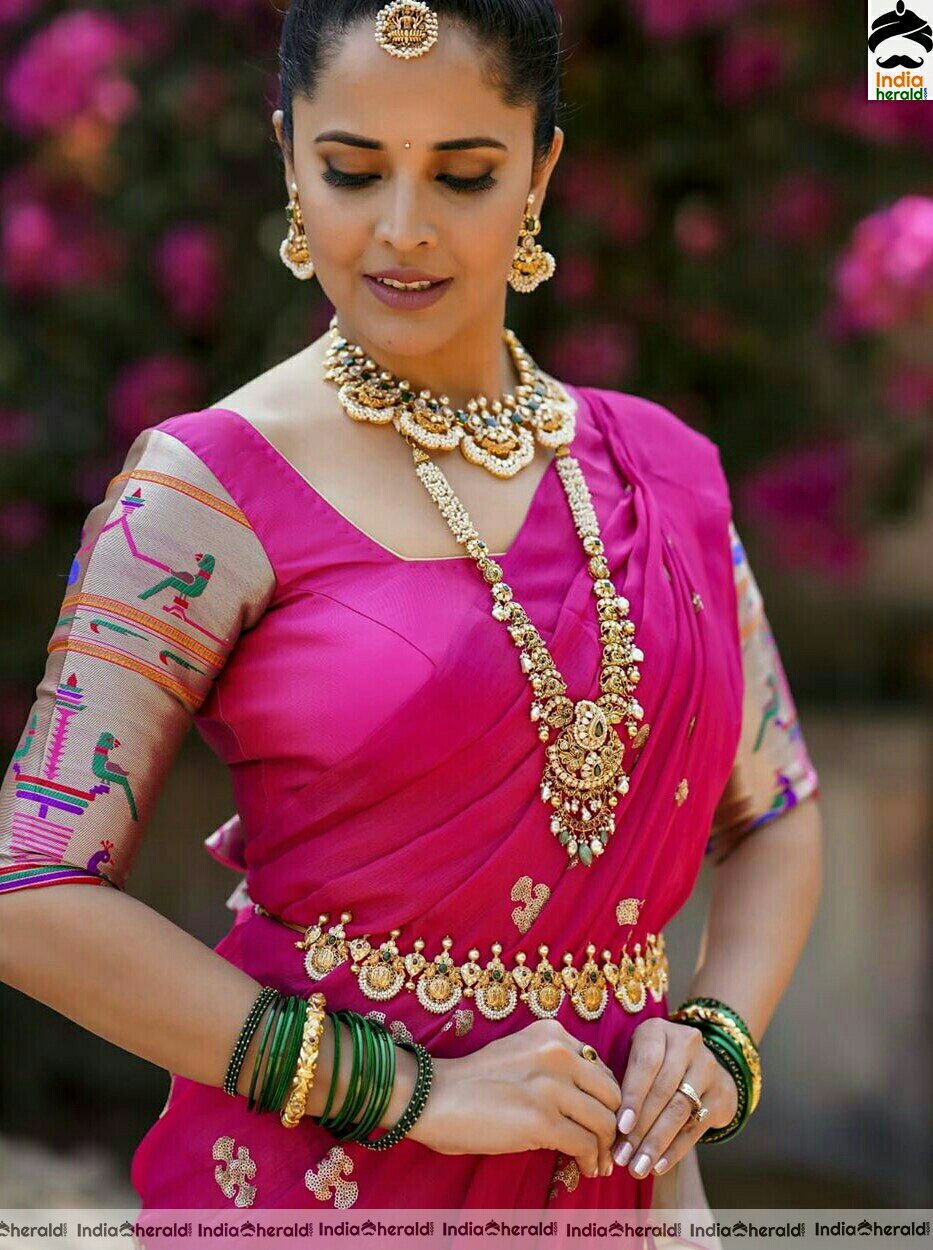 Anasuya Cute Pink Half Saree Stills