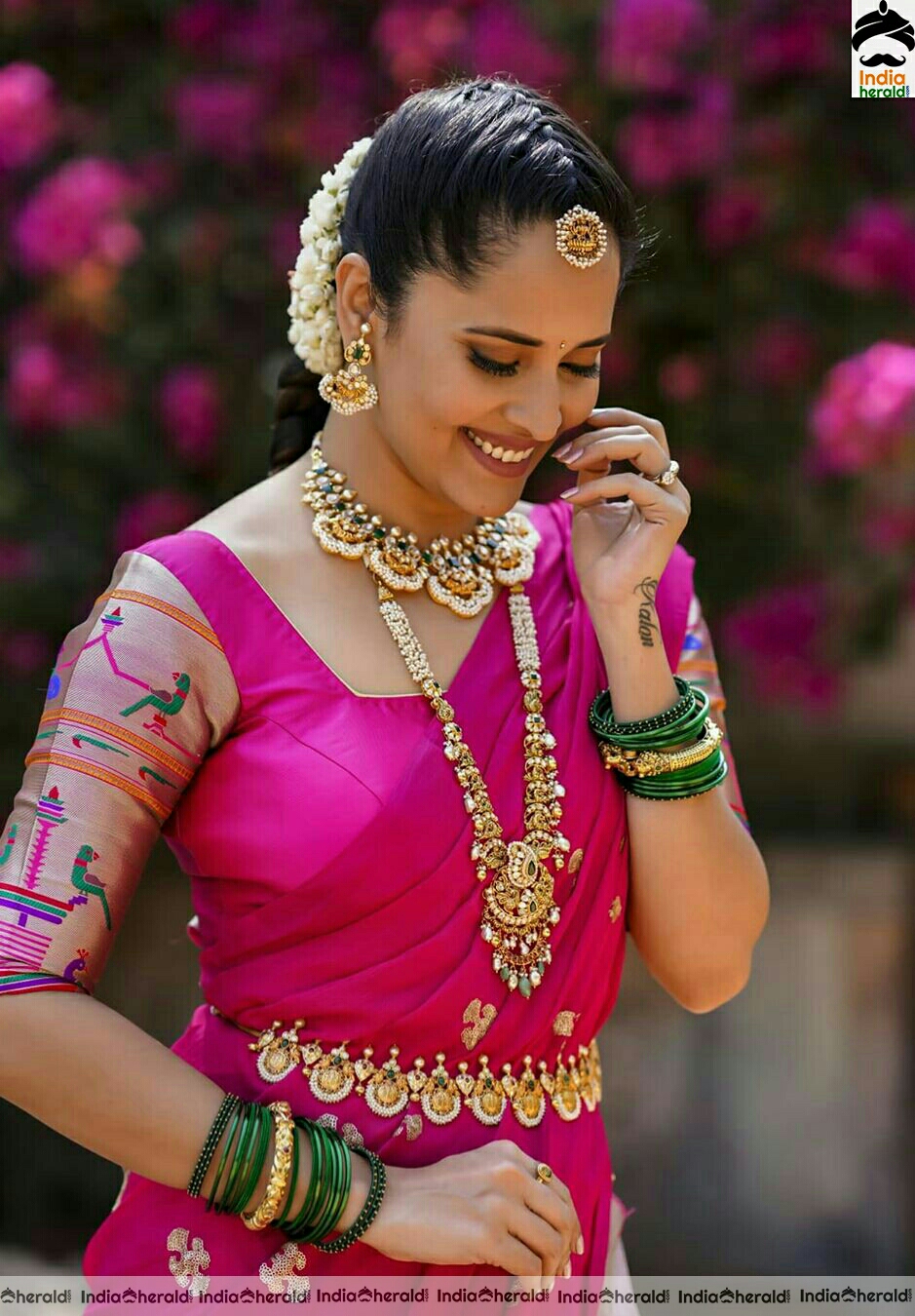 Anasuya Cute Pink Half Saree Stills