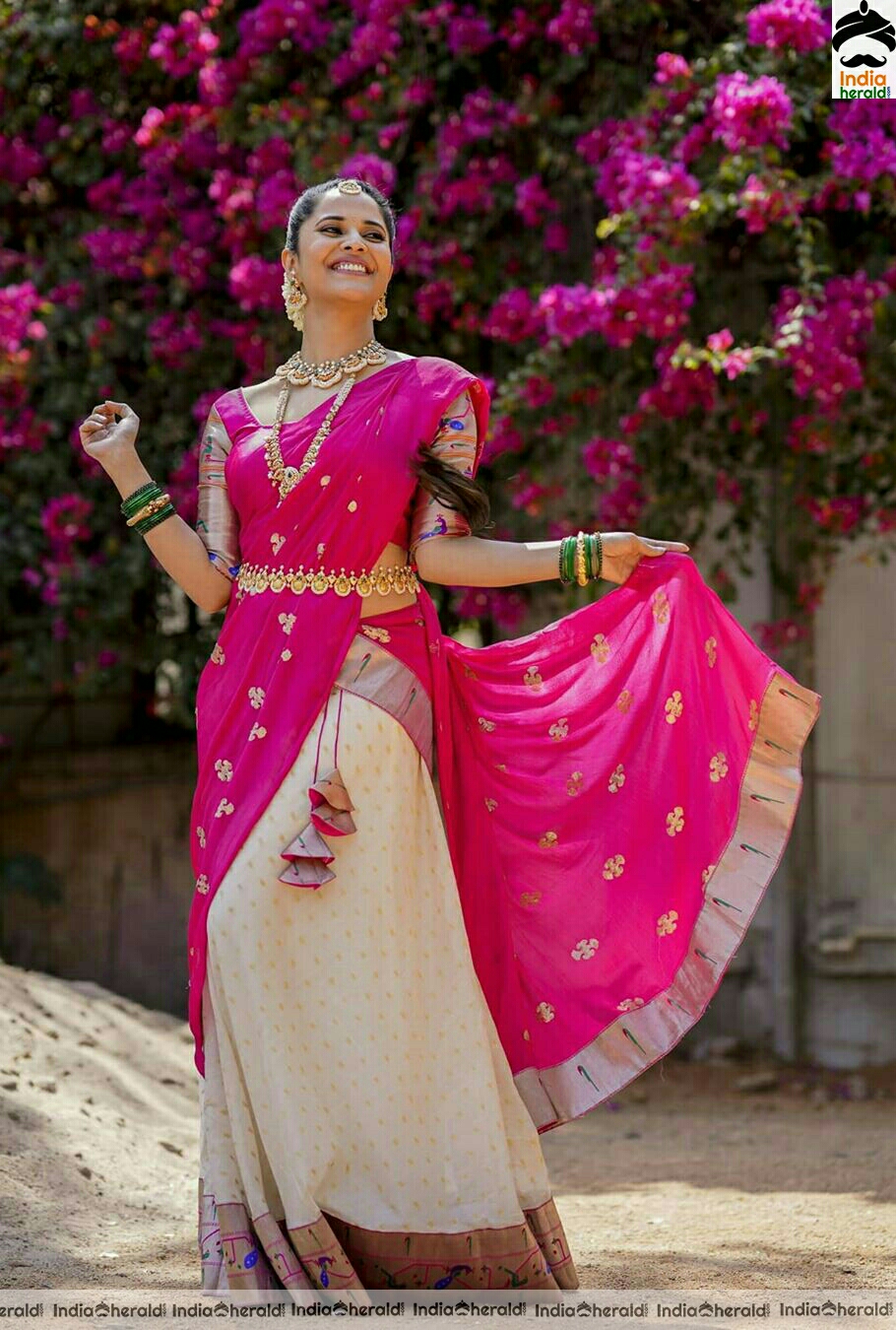 Anasuya Cute Pink Half Saree Stills