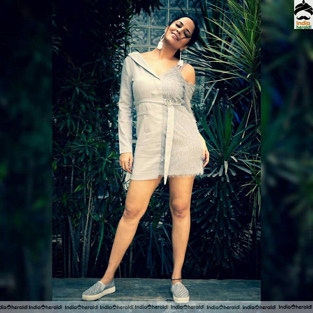Anasuya Hot Sexy Thighs Show In Short Frock