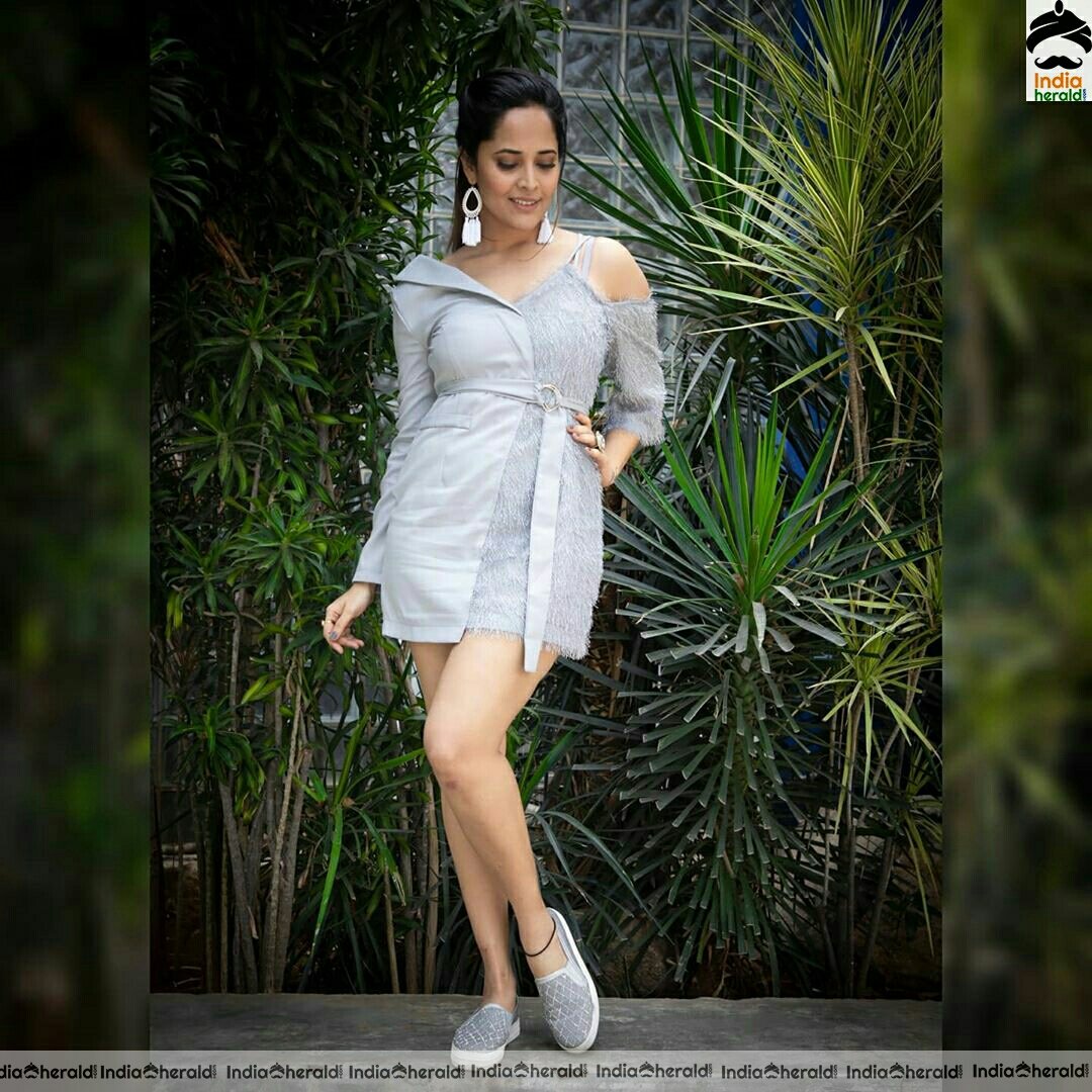 Anasuya Hot Sexy Thighs Show In Short Frock