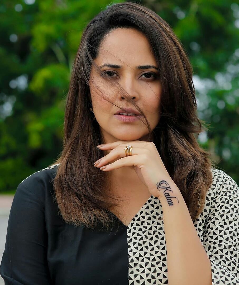 Anasuya Seducing Hot Black And White Dress Stills