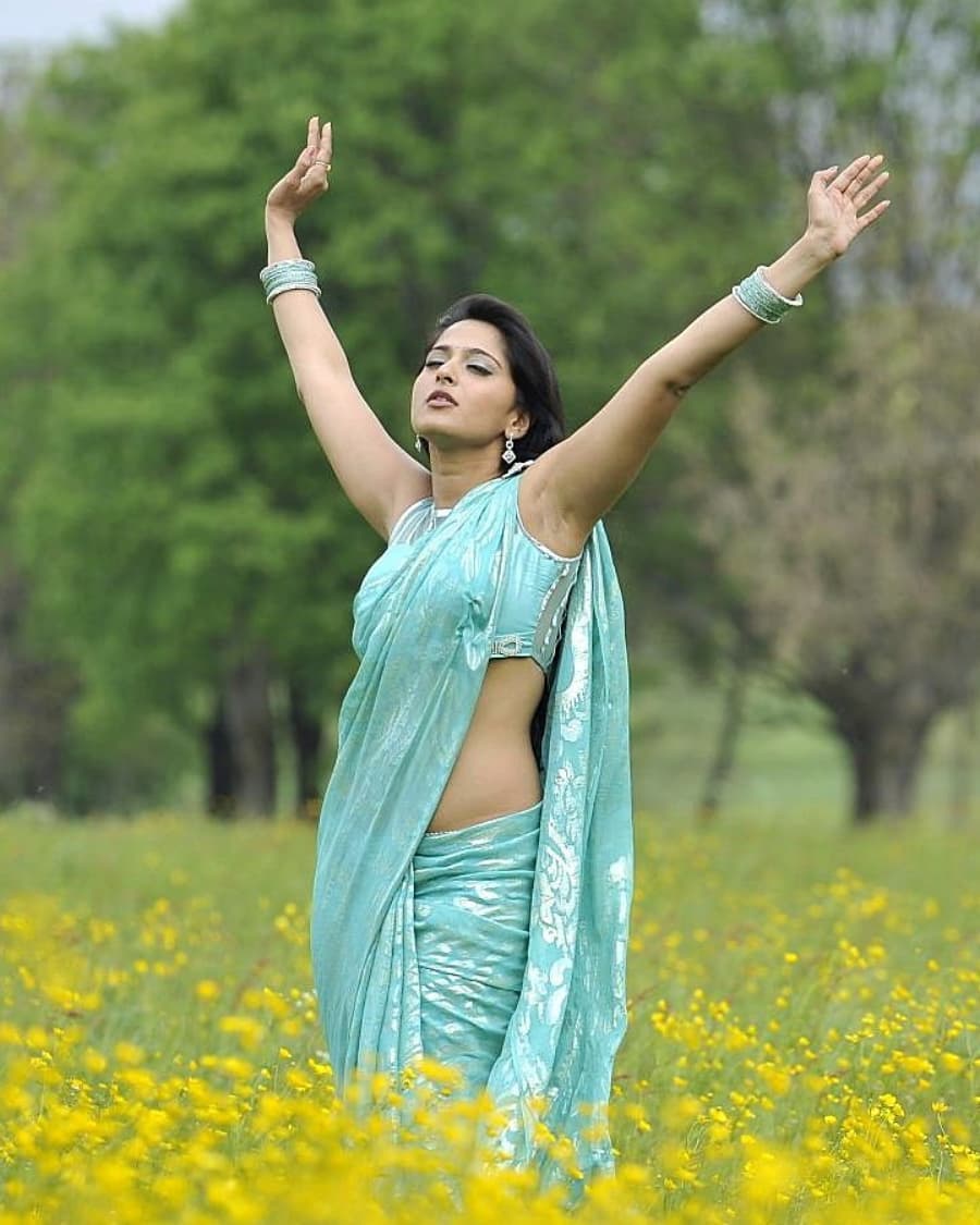 Anushka Blue Saree Photos