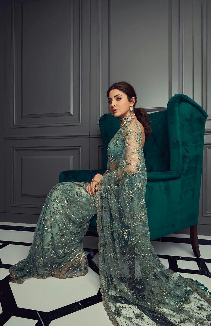 Anushka Sharma Foxes In Transparent Green Saree
