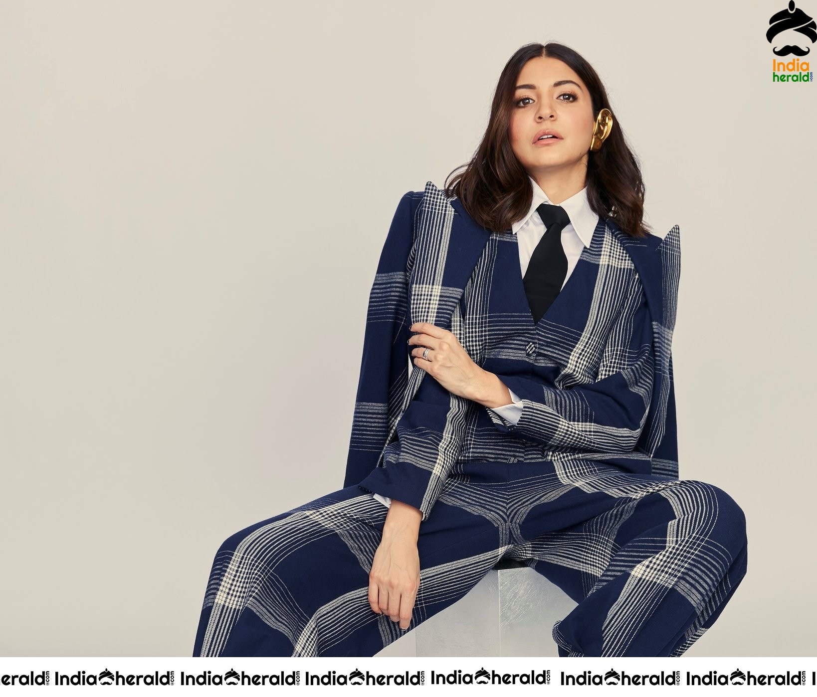 Anushka Sharma Latest Photoshoot in Blue Checked Formals