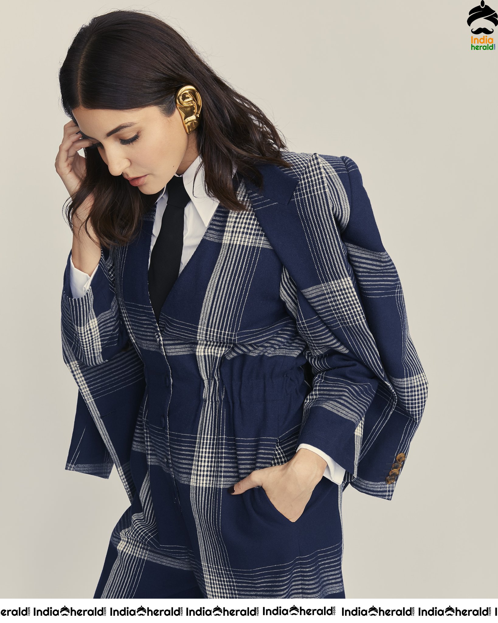 Anushka Sharma Latest Photoshoot in Blue Checked Formals