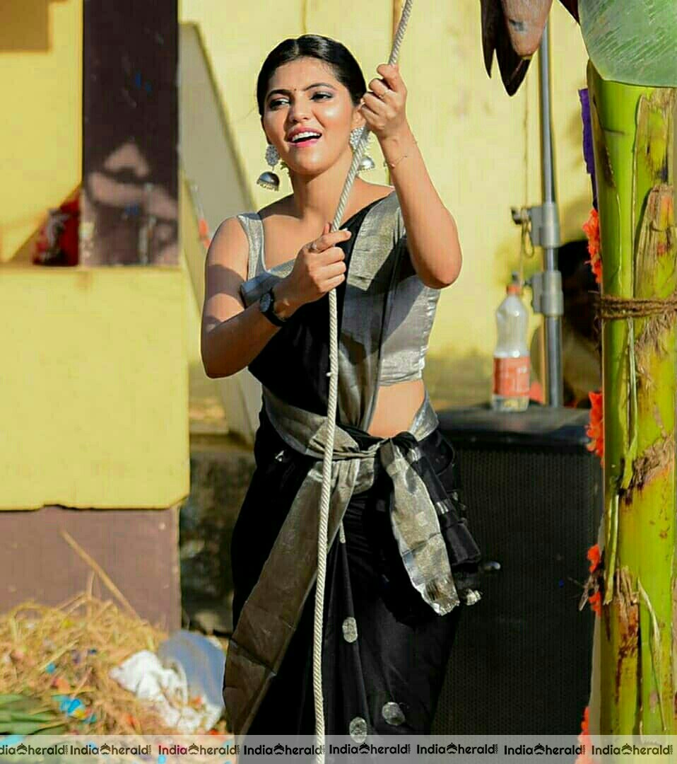 Athulya Cute Black Traditional Saree And Sleeveless Blouse Stills