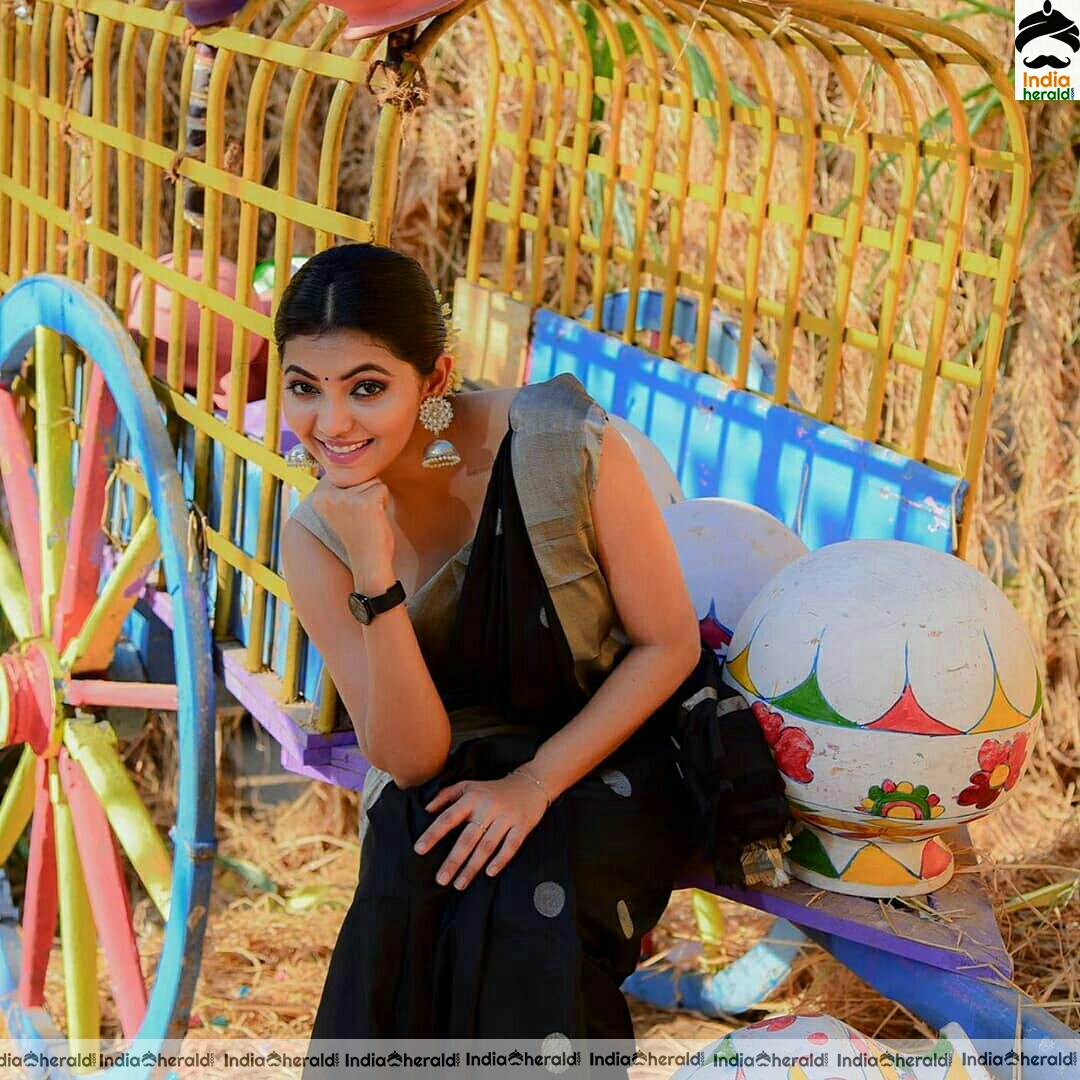 Athulya Cute Black Traditional Saree And Sleeveless Blouse Stills
