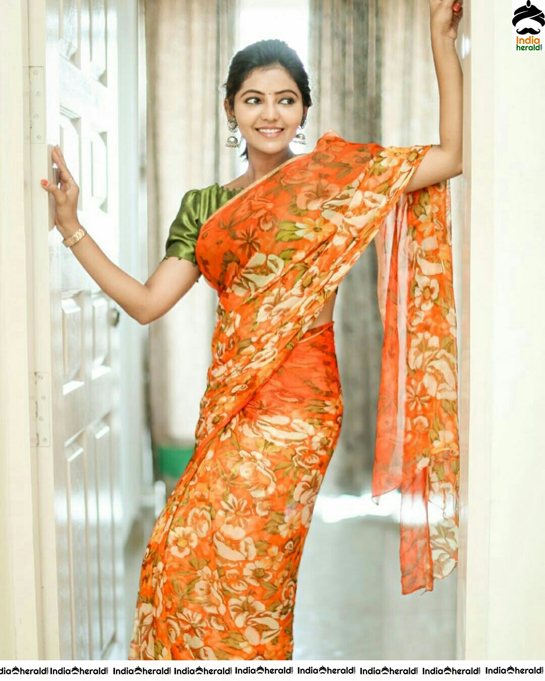 Athulya Cute Orange Saree Photoshoot