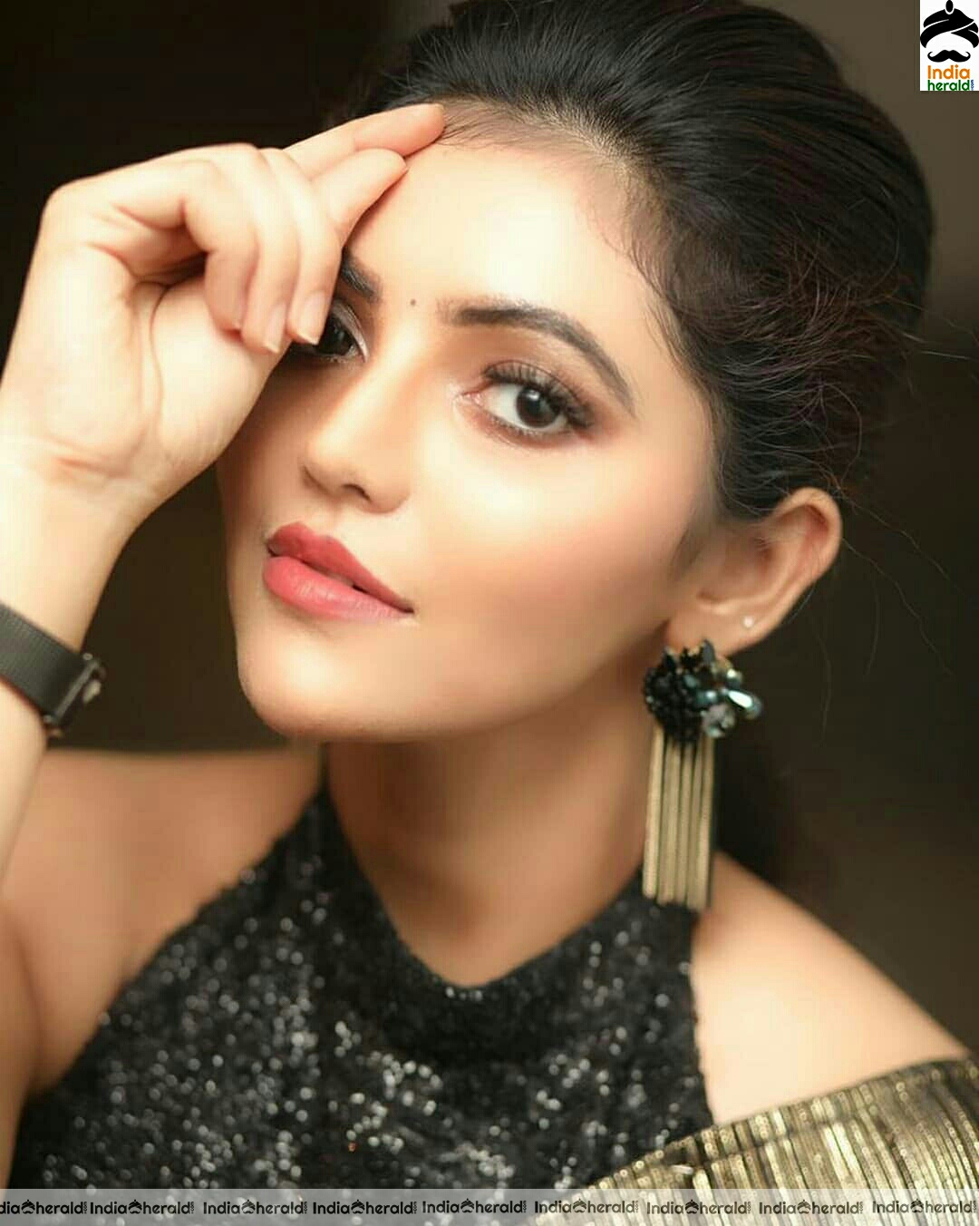 Athulya Hot And Cute In Black Glitter Saree Stills