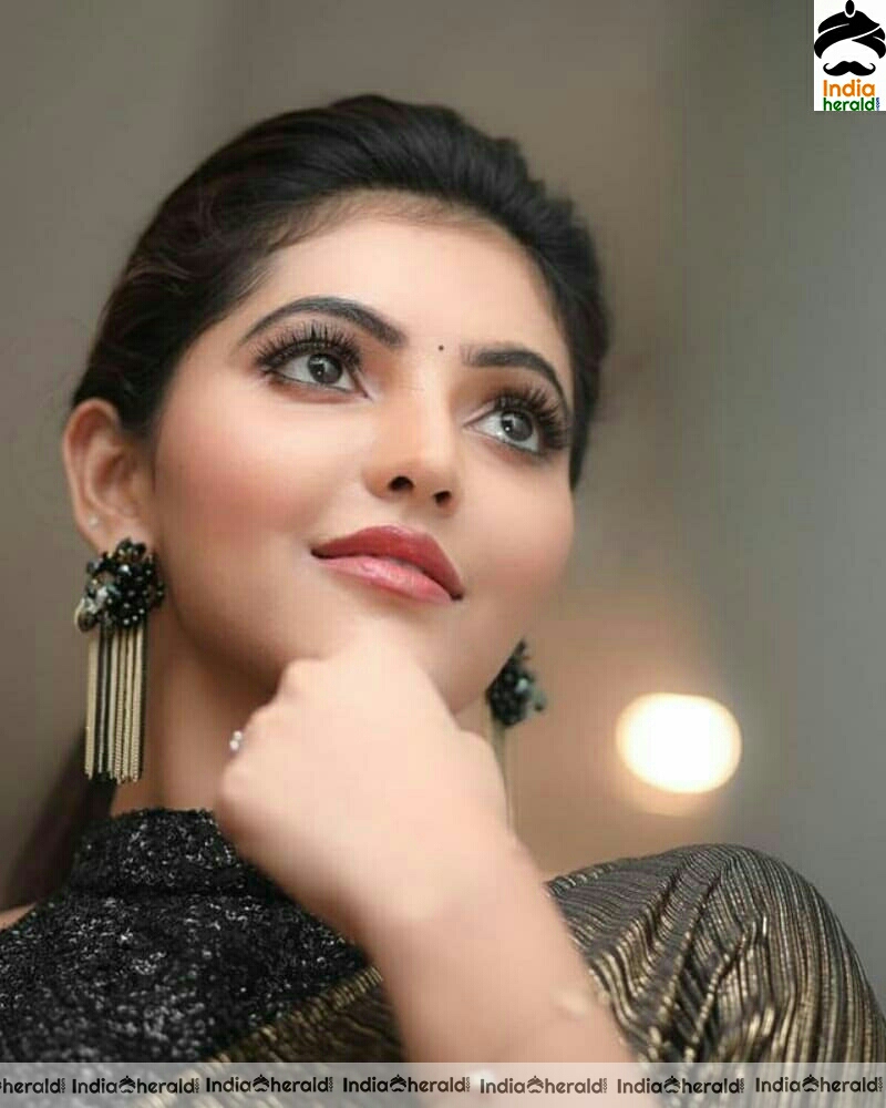 Athulya Hot And Cute In Black Glitter Saree Stills