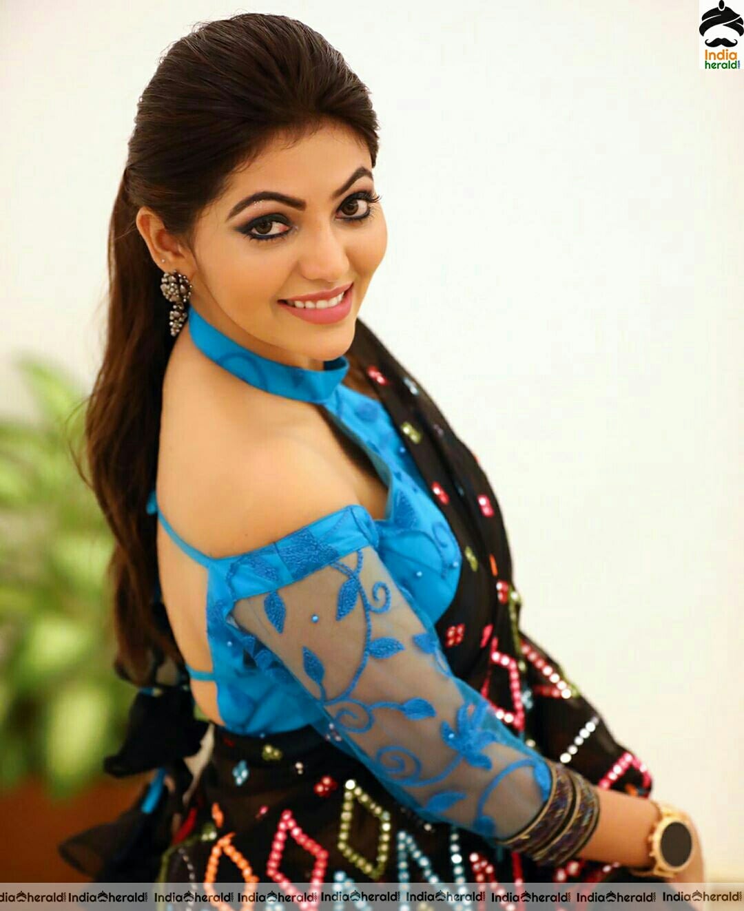 Athulya Hot In Black And Blue Saree Stills