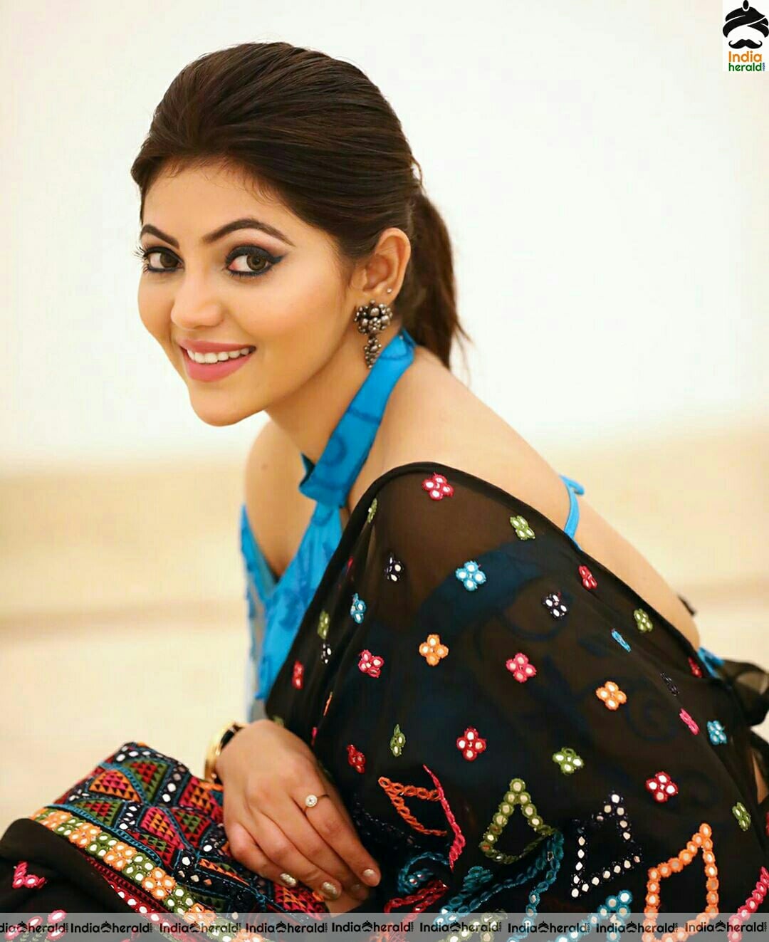 Athulya Hot In Black And Blue Saree Stills