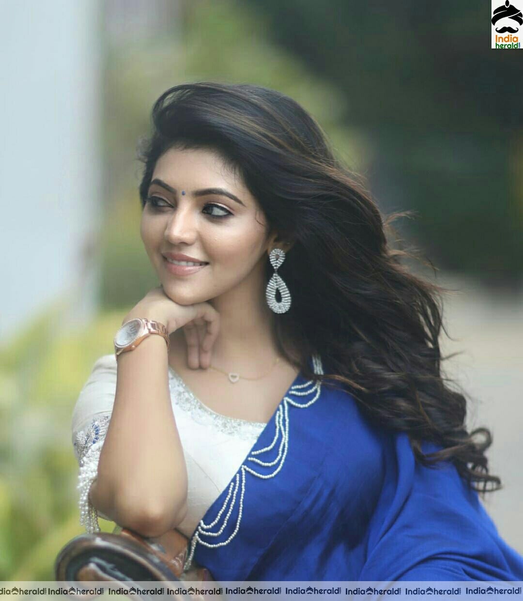 Athulya Ravi Latest Cute Blue Saree Stills