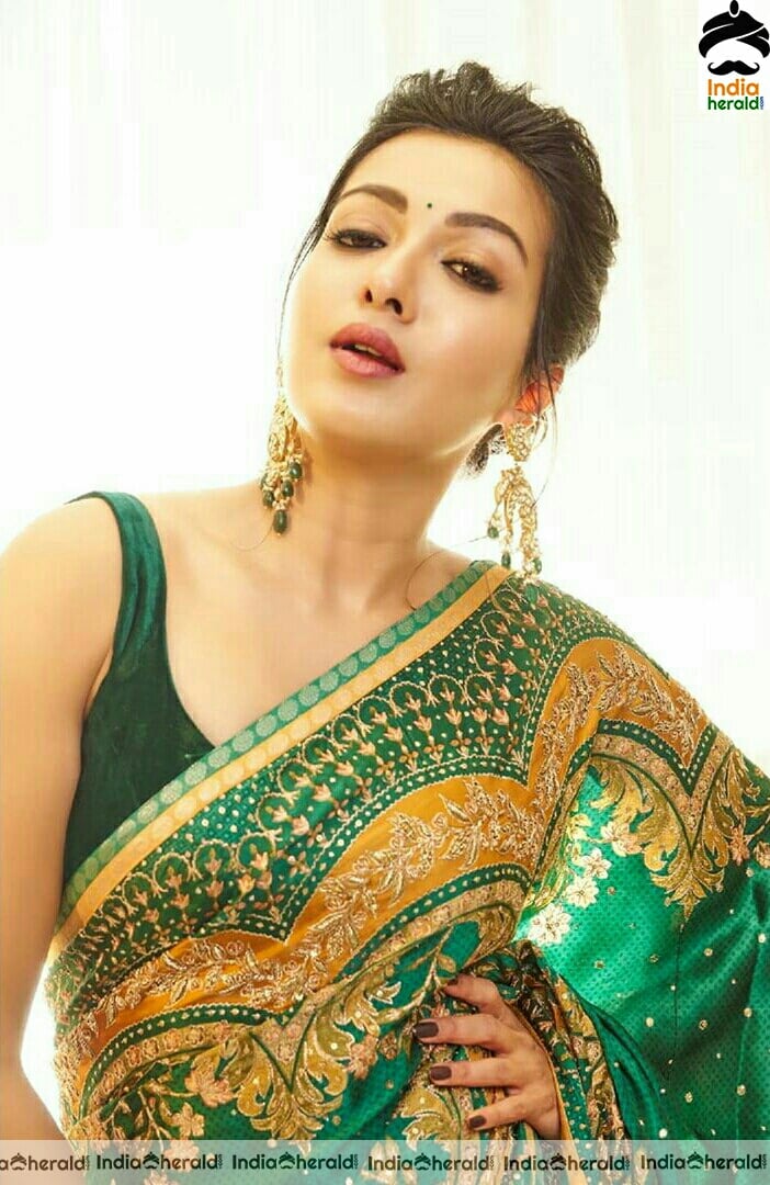 Catherine Tresa Latest Hot Green Saree Stills