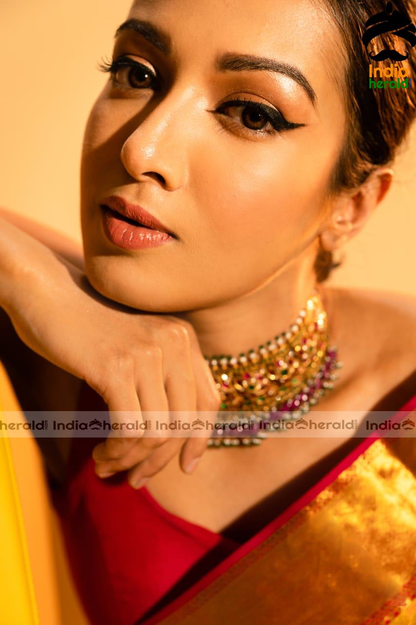 Catherine Tresa Looking Sexy and Gorgeous in Sleeveless Blouse and Saree