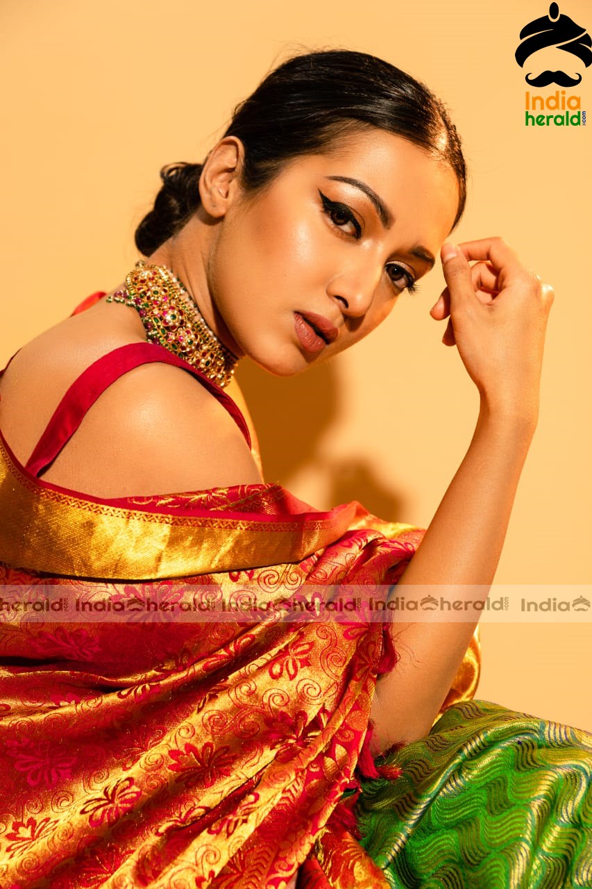 Catherine Tresa Looking Sexy and Gorgeous in Sleeveless Blouse and Saree