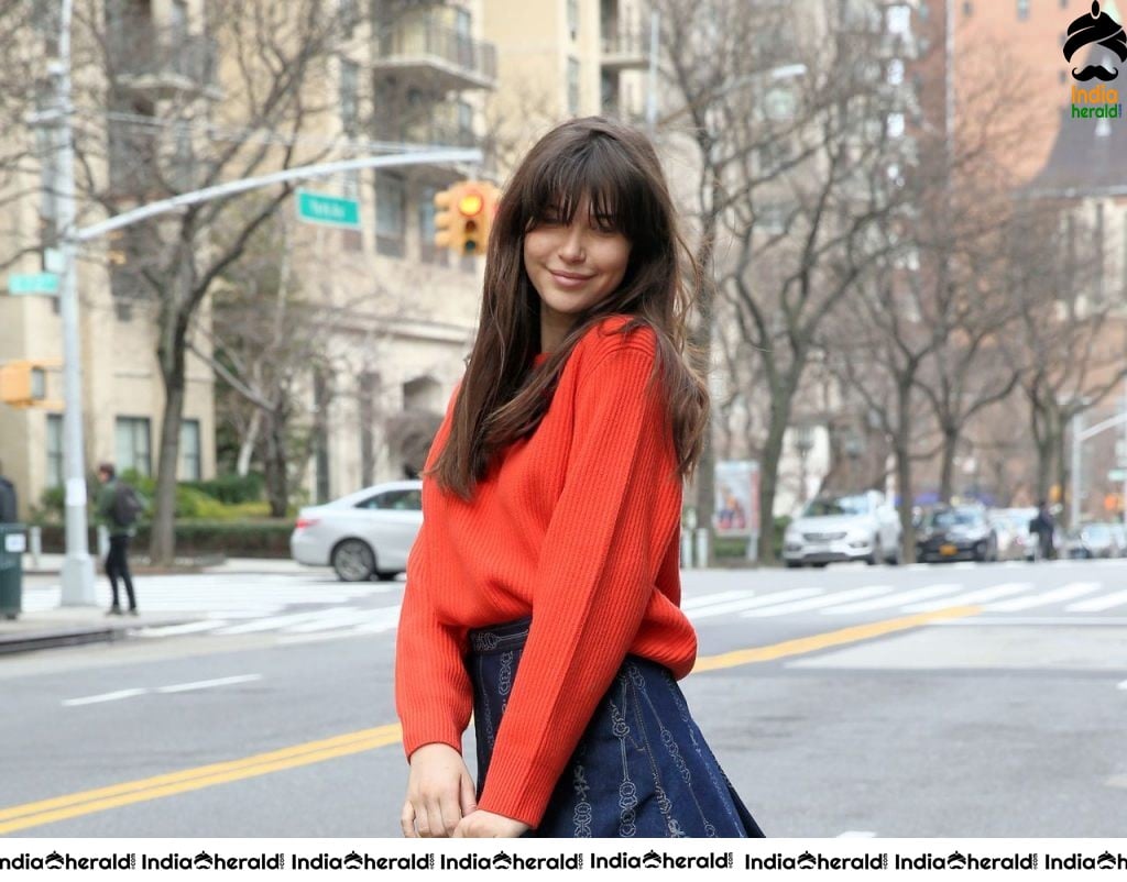 Charlotte D Alessio spotted in Red Frock and Skirt while out and about in NYC